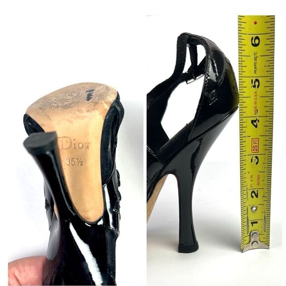 CHRISTIAN DIOR Black Patent Leather Suede Strappy Heels Pumps Sandals 37,5 US5,5 - Picture 15 of 16